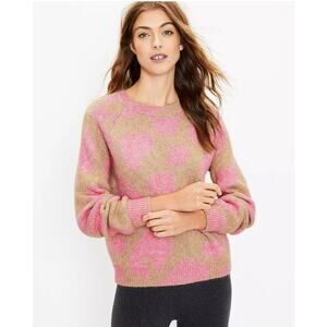 Lou & Grey Leopard Pink & Tan Wool Blend Heavy Sweater Size Large